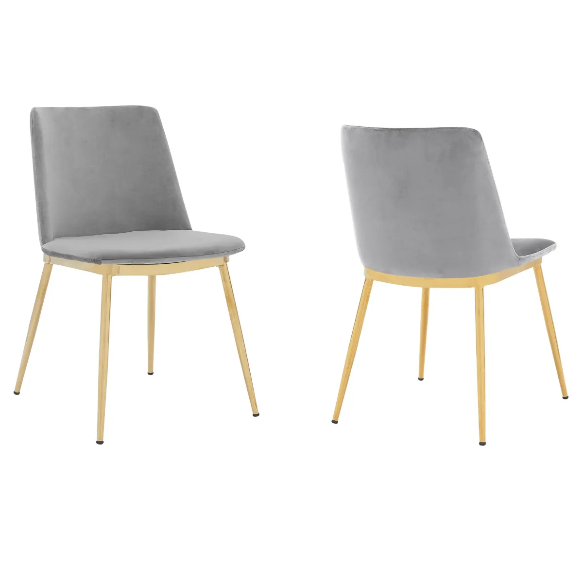 Messina Modern Gray Velvet and Gold Metal Leg Dining Room Chairs - Set of 2