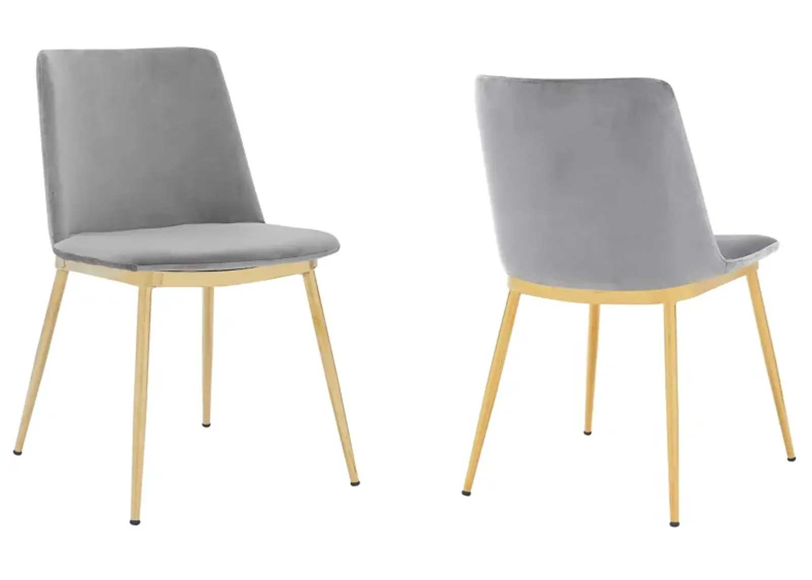 Messina Modern Gray Velvet and Gold Metal Leg Dining Room Chairs - Set of 2