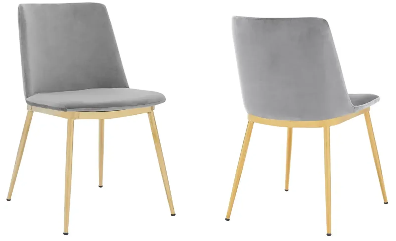 Messina Modern Gray Velvet and Gold Metal Leg Dining Room Chairs - Set of 2