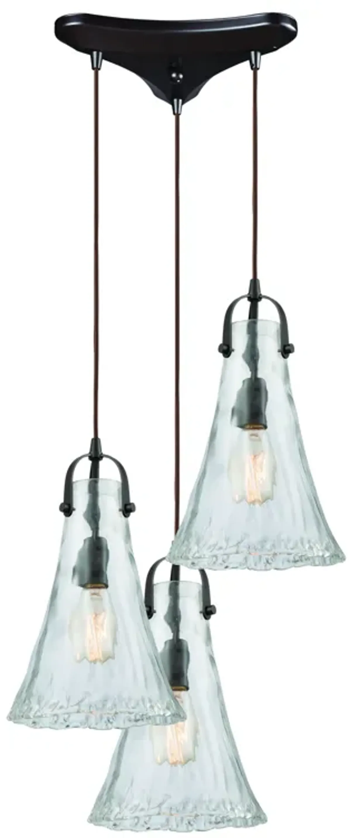 Hand Formed Glass 12" Wide 3-Light Mini Pendant - Oil Rubbed Bronze