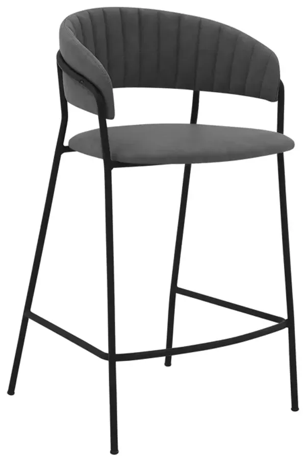 Nara 26" Gray Faux Leather and Metal Counter Height Bar Stool