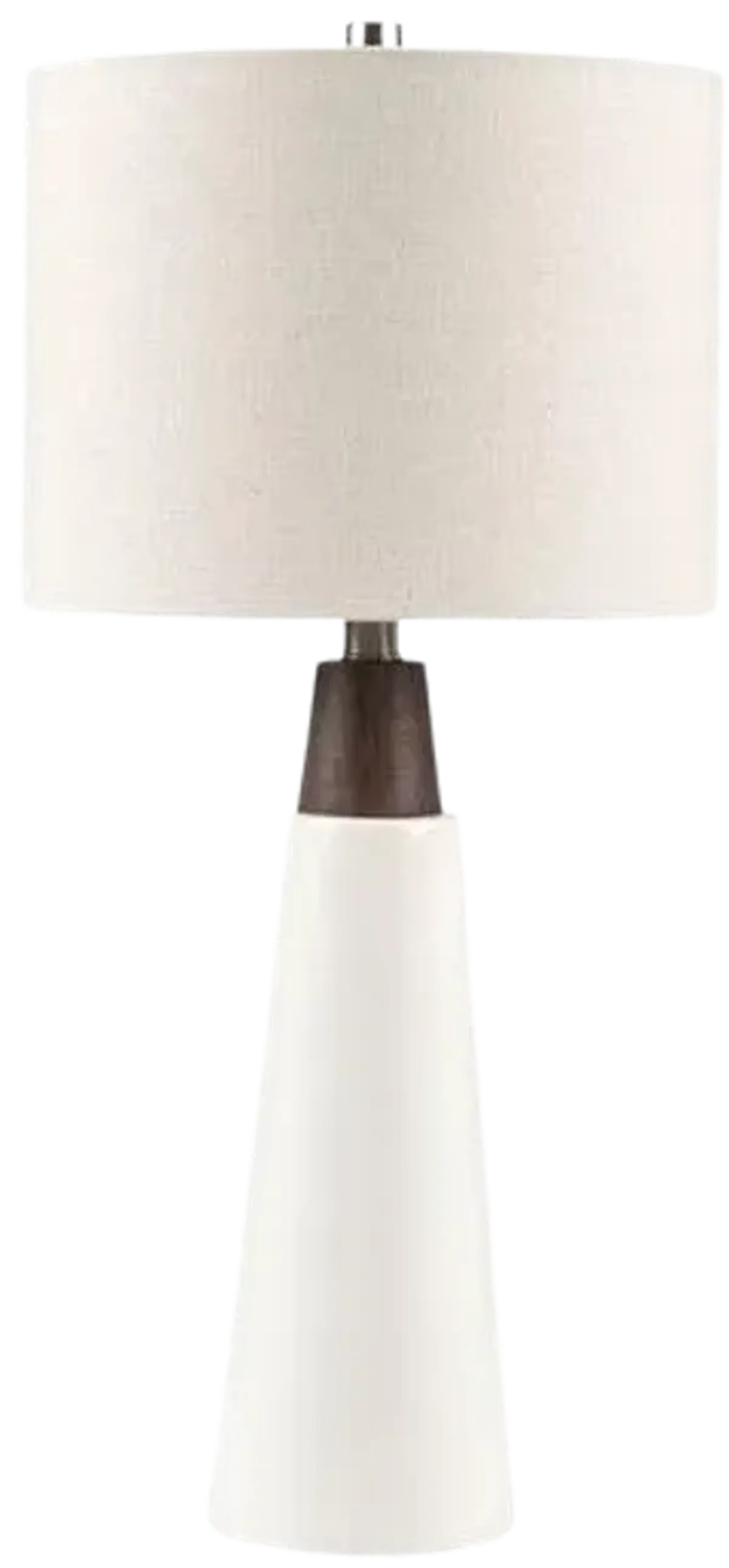 INK+IVY Tristan White Base/Cream Shade Triangular Ceramic and Wood Table Lamp