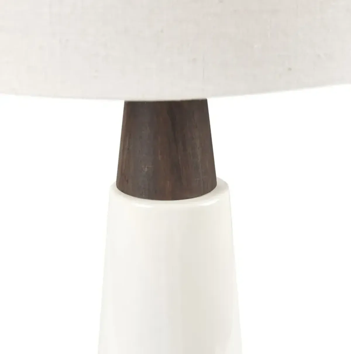 INK+IVY Tristan White Base/Cream Shade Triangular Ceramic and Wood Table Lamp