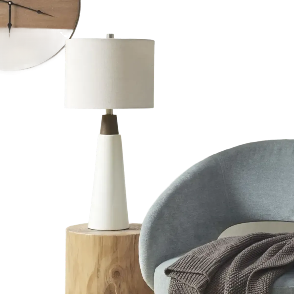 INK+IVY Tristan White Base/Cream Shade Triangular Ceramic and Wood Table Lamp