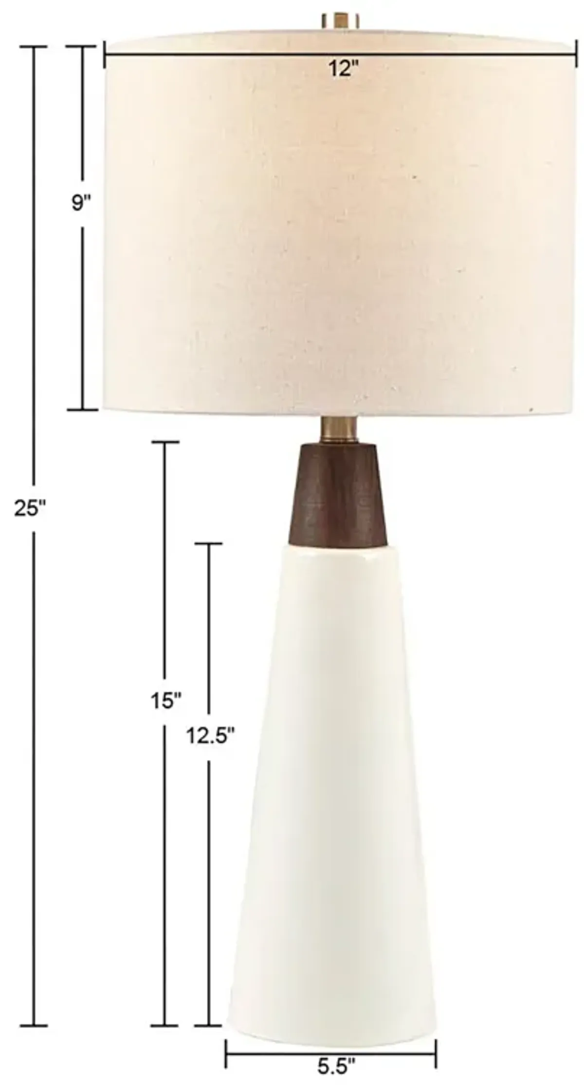 INK+IVY Tristan White Base/Cream Shade Triangular Ceramic and Wood Table Lamp