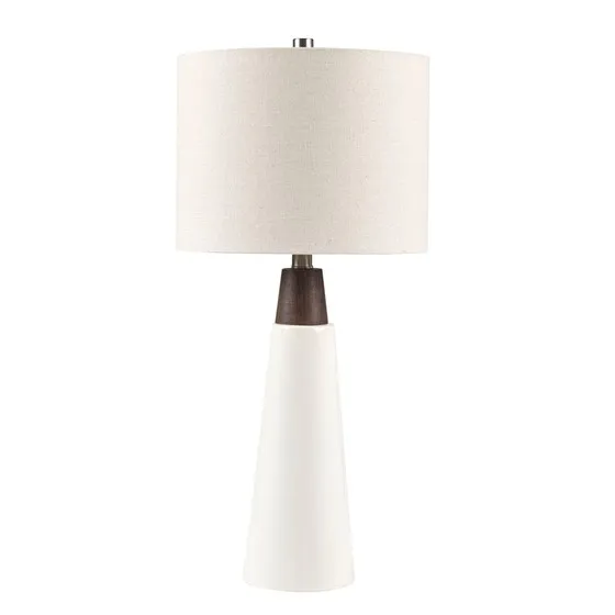 INK+IVY Tristan White Base/Cream Shade Triangular Ceramic and Wood Table Lamp