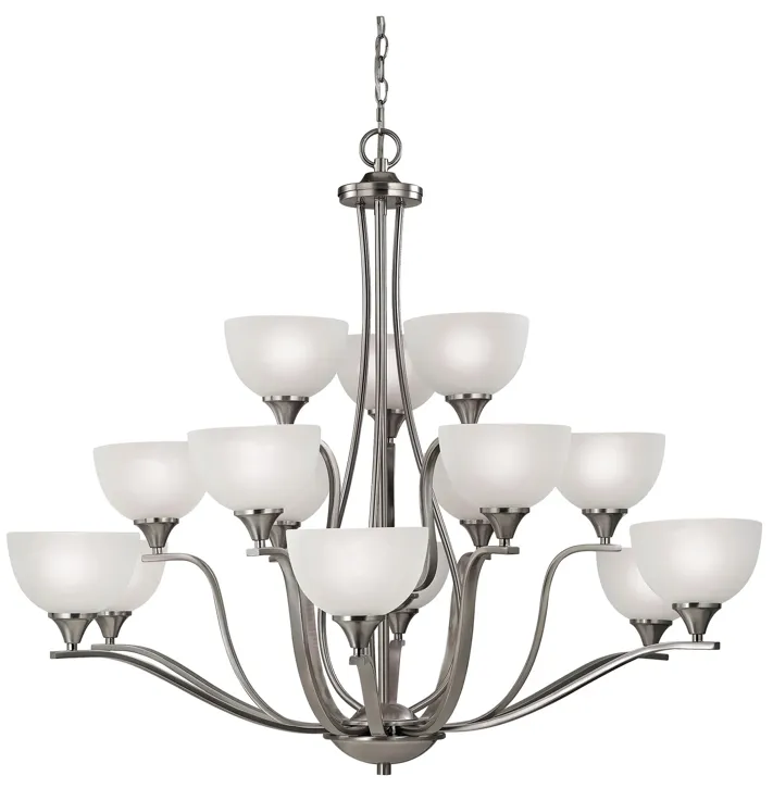 Bristol Lane 15-Light Chandelier in Oil Rubbed Bronze with White Glass