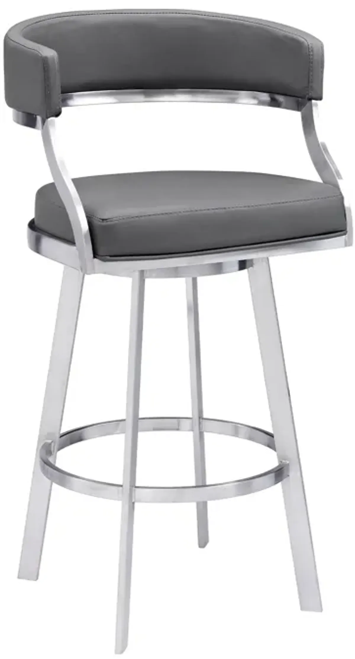 Saturn 26" Counter Height Swivel Grey Faux Leather and Brushed Stainless Steel Bar Stool