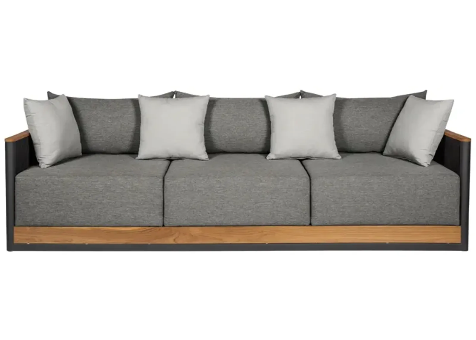 Artesia Outdoor Patio Sofa in Teak Wood and Black Rope with Dark Gray Olefin Cushions