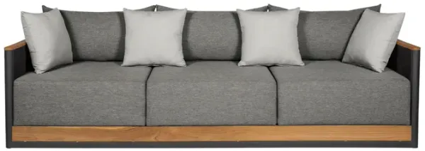 Artesia Outdoor Patio Sofa in Teak Wood and Black Rope with Dark Gray Olefin Cushions