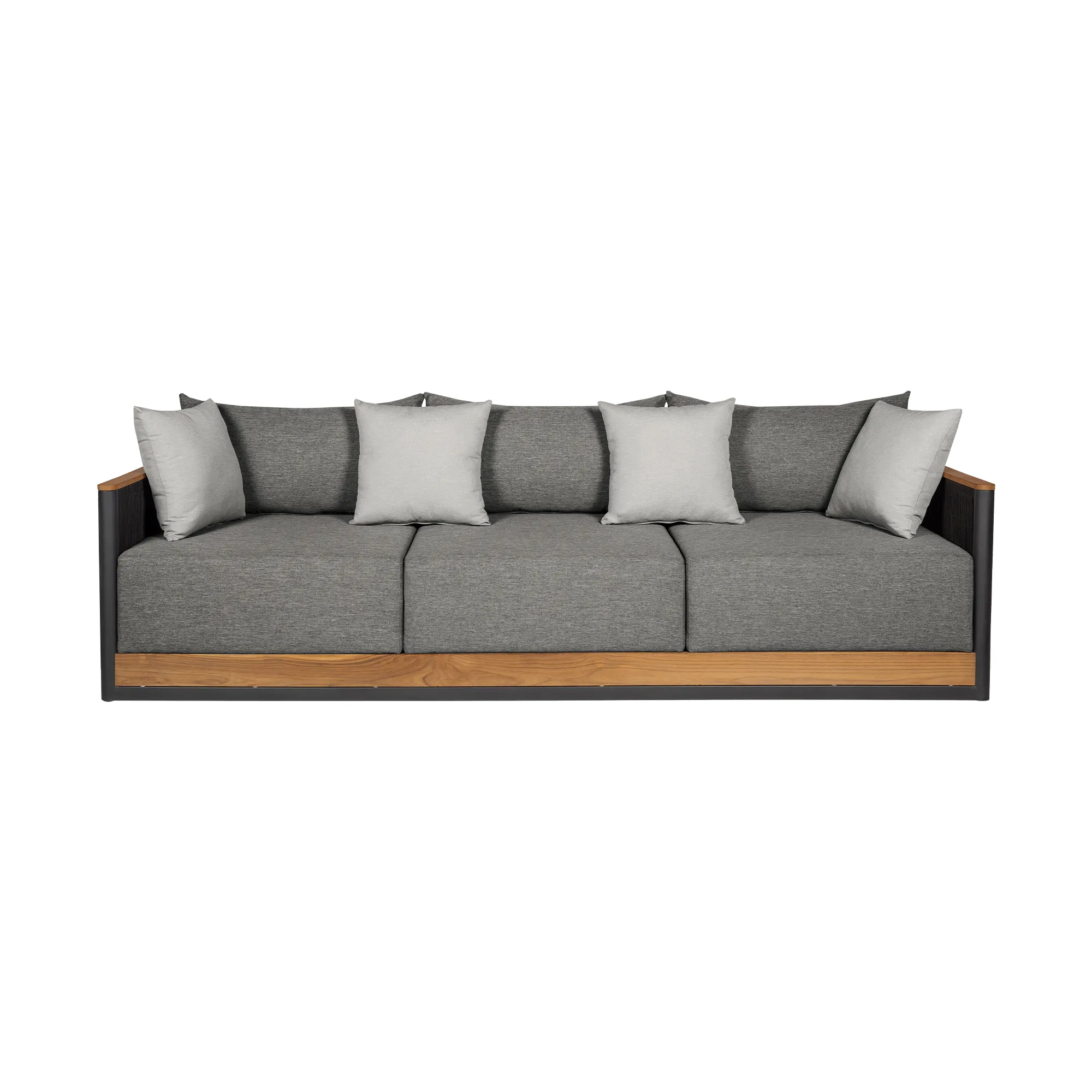 Artesia Outdoor Patio Sofa in Teak Wood and Black Rope with Dark Gray Olefin Cushions