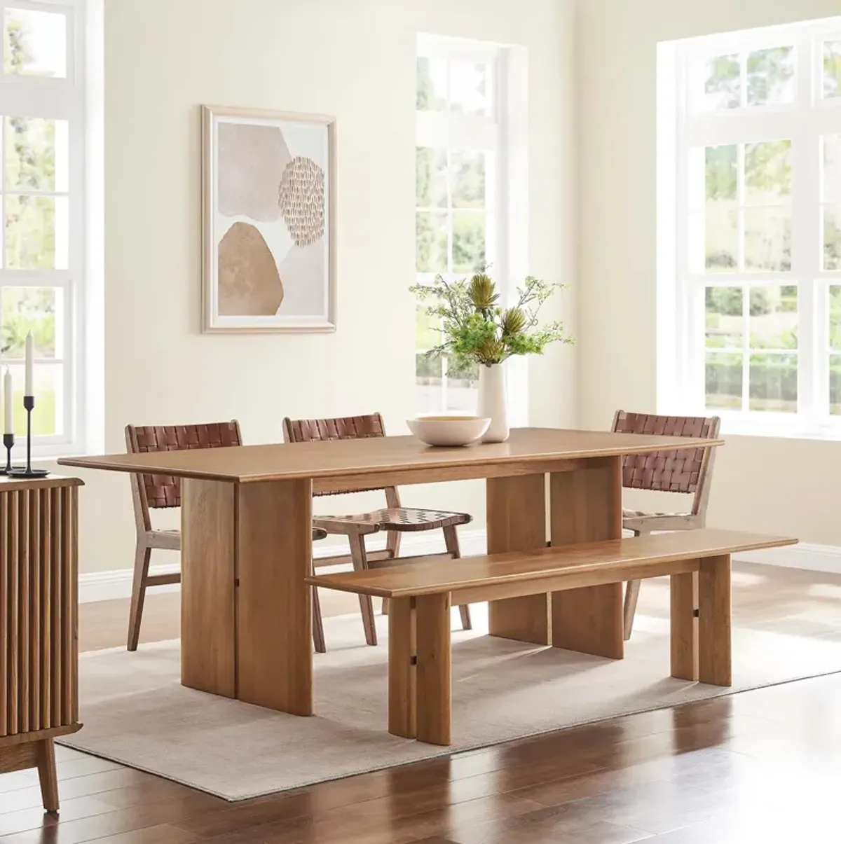 Amistad 86" Wood Dining Table and Bench Set