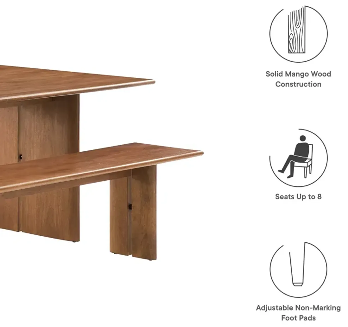 Amistad 86" Wood Dining Table and Bench Set