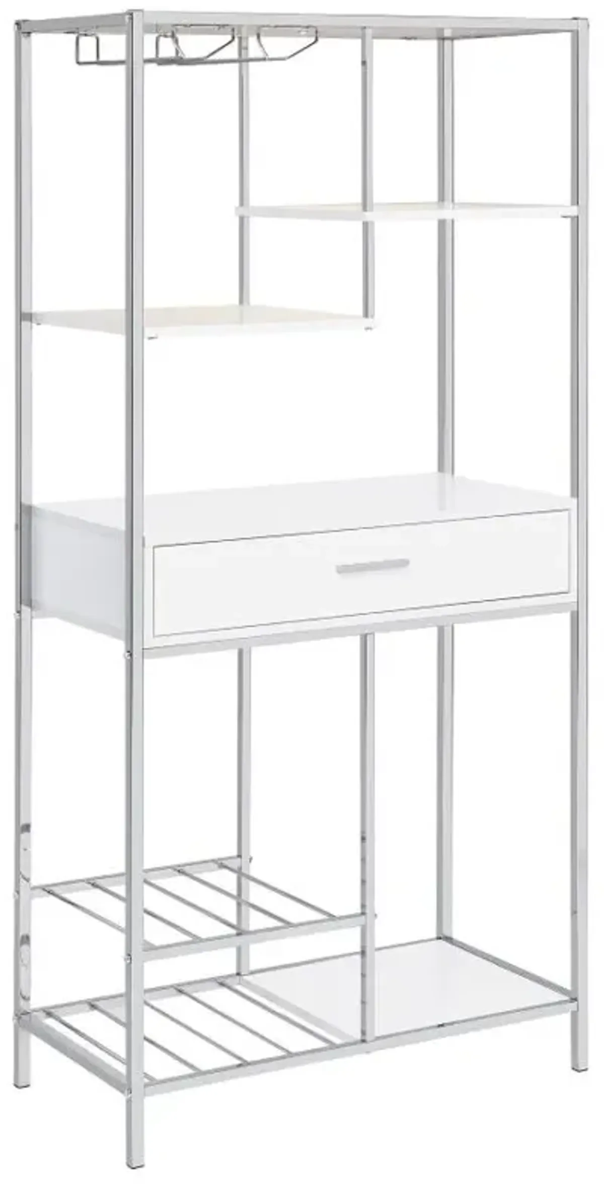 Figueroa 5-shelf Wine Cabinet with Storage Drawer White High Gloss and Chrome