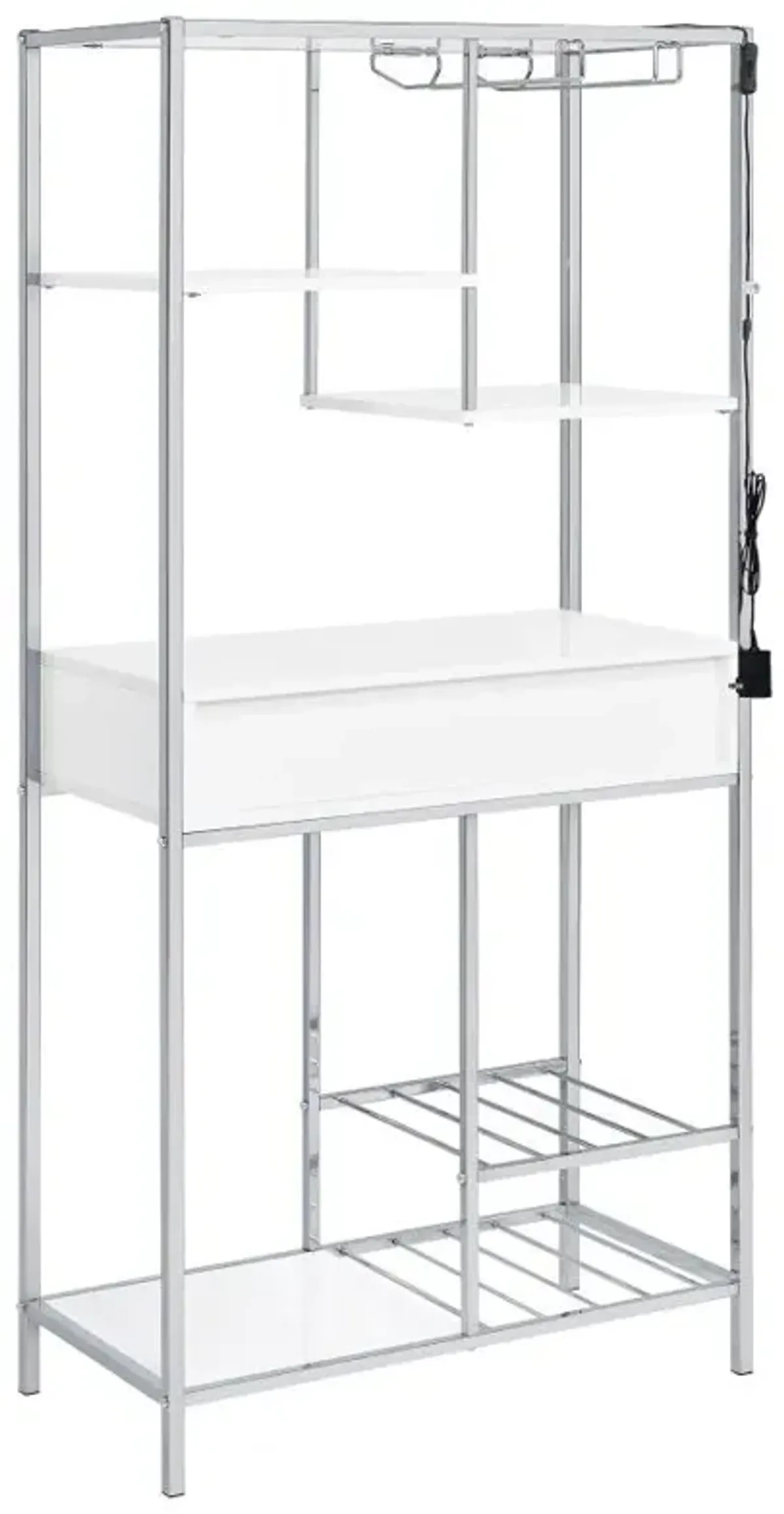 Figueroa 5-shelf Wine Cabinet with Storage Drawer White High Gloss and Chrome