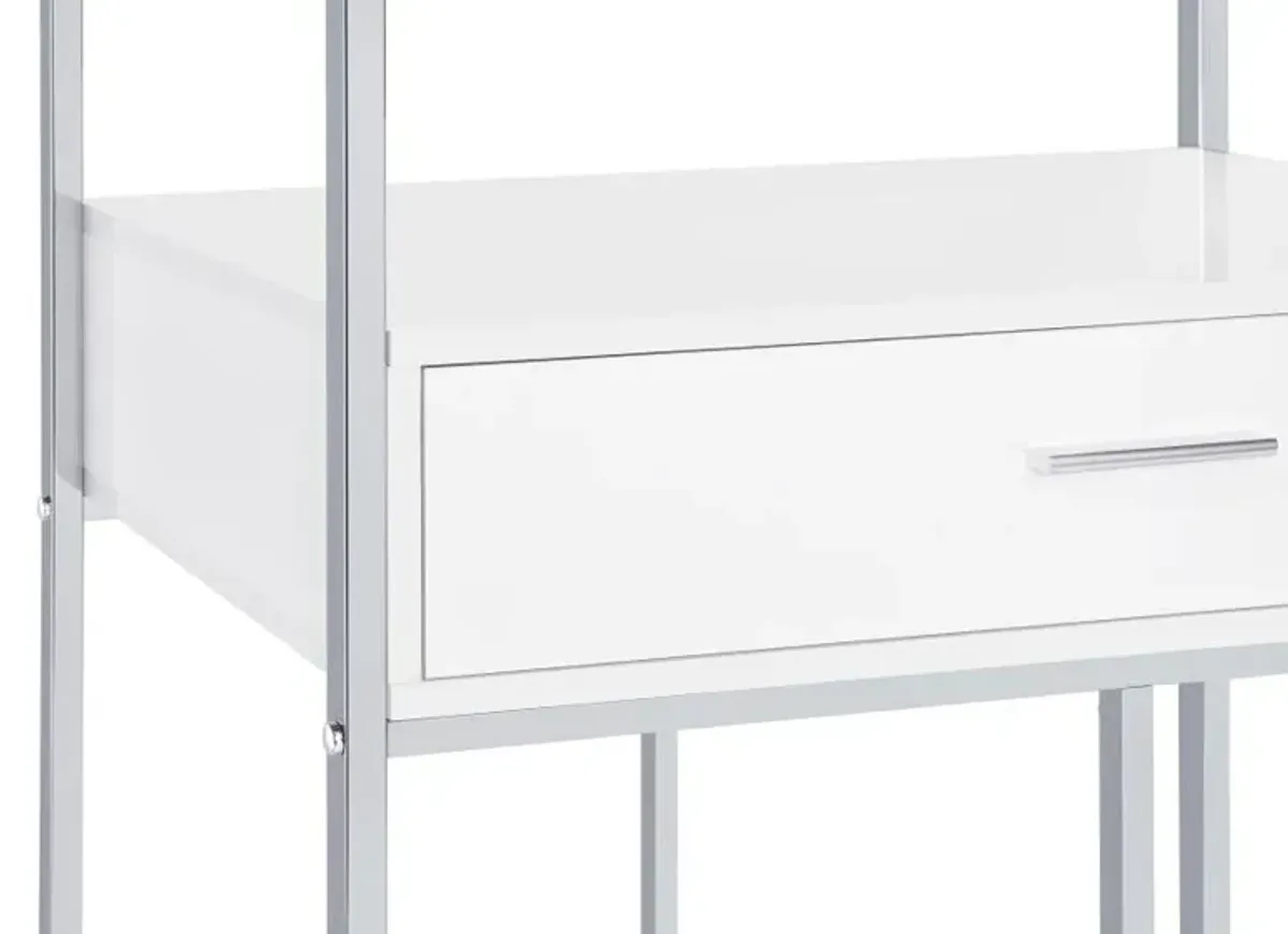 Figueroa 5-shelf Wine Cabinet with Storage Drawer White High Gloss and Chrome