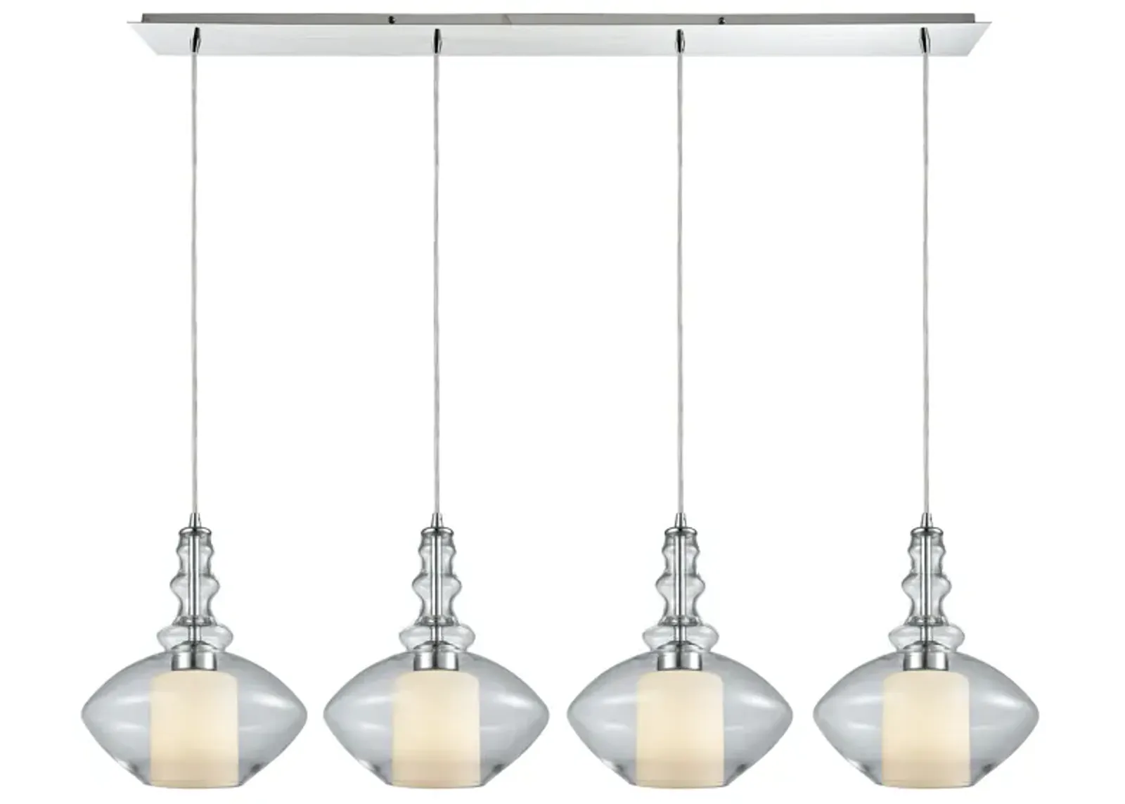 Alora 4-Light Linear Pendant Fixture in Chrome with Clear and Opal White Glass