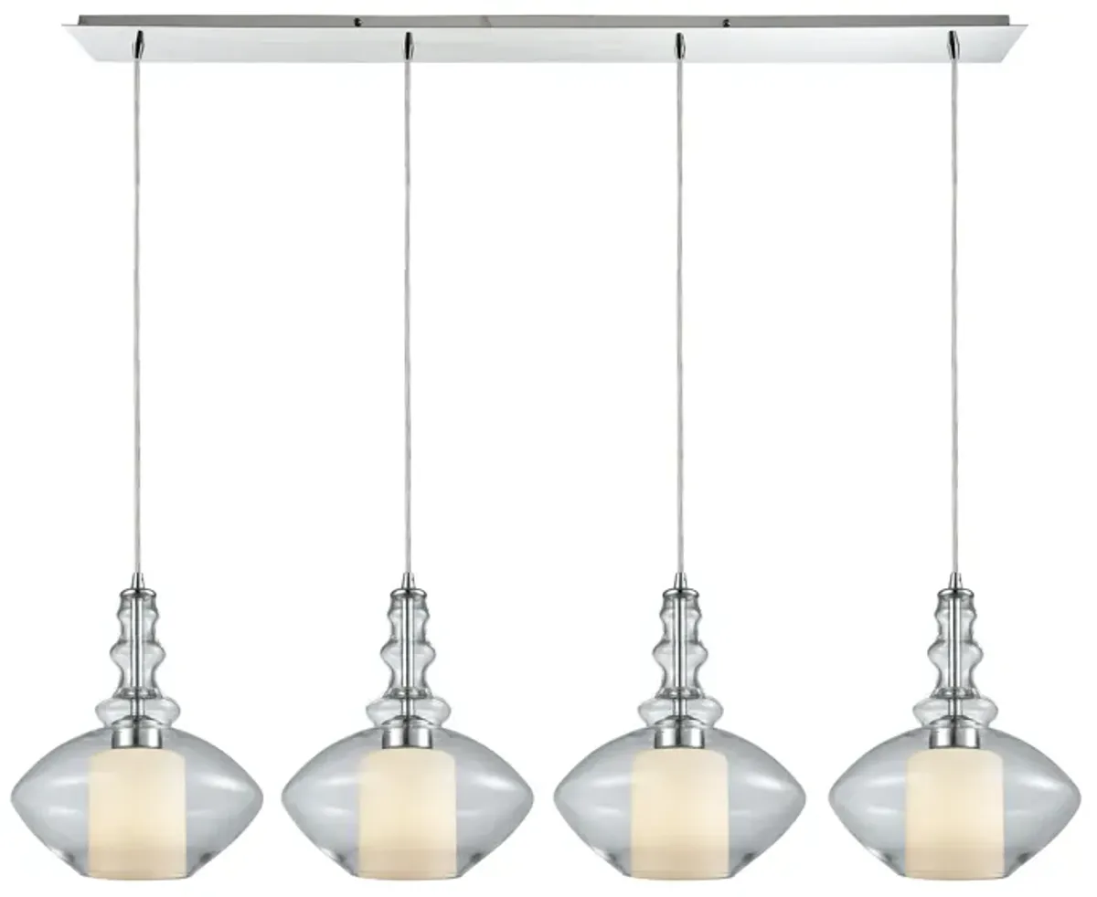 Alora 4-Light Linear Pendant Fixture in Chrome with Clear and Opal White Glass