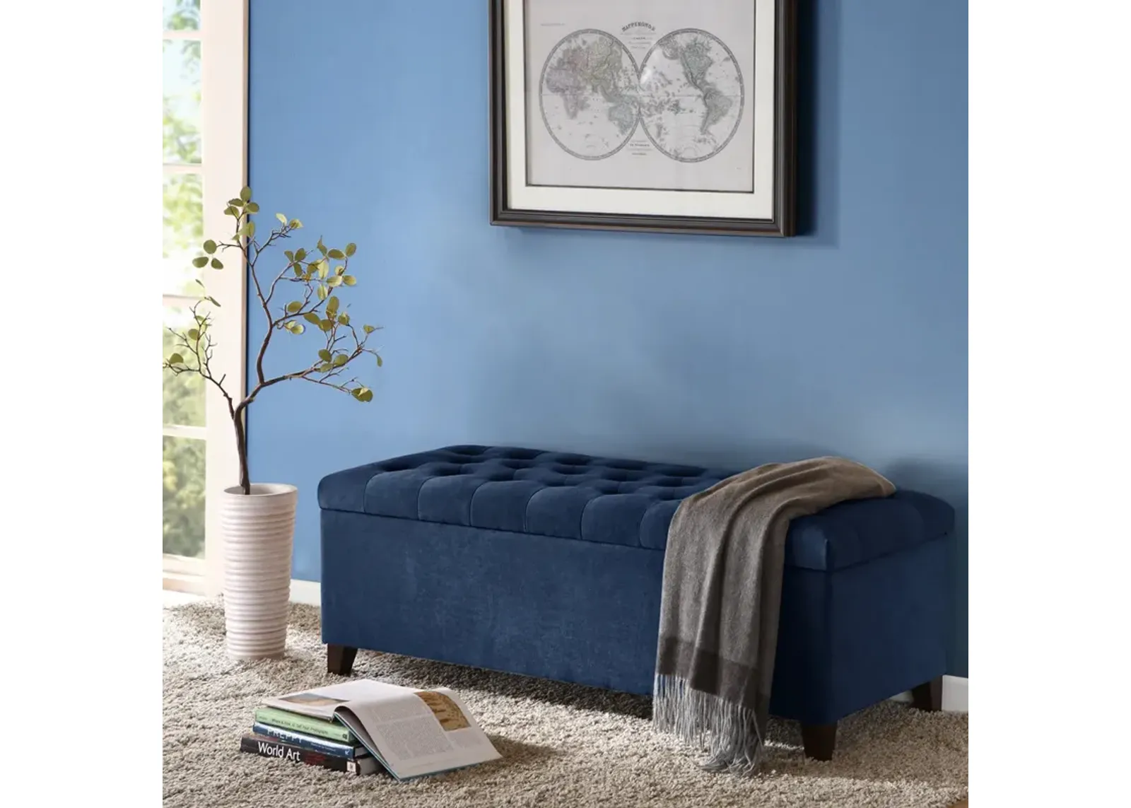 Madison Park Shandra Navy Tufted Top Soft Close Storage Bench