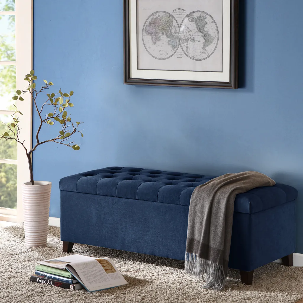 Madison Park Shandra Navy Tufted Top Soft Close Storage Bench