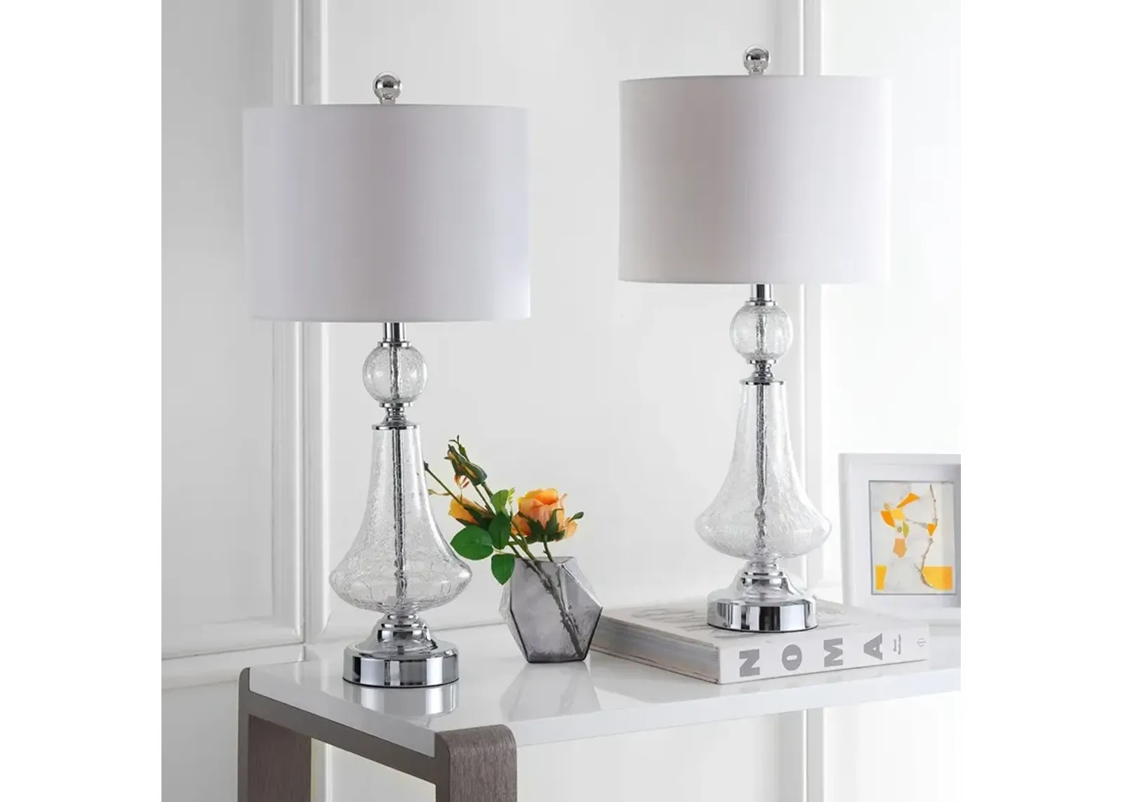 Mercury 25.5-Inch H Crackle Glass Table Lamp/White Satin Shade - Set of 2