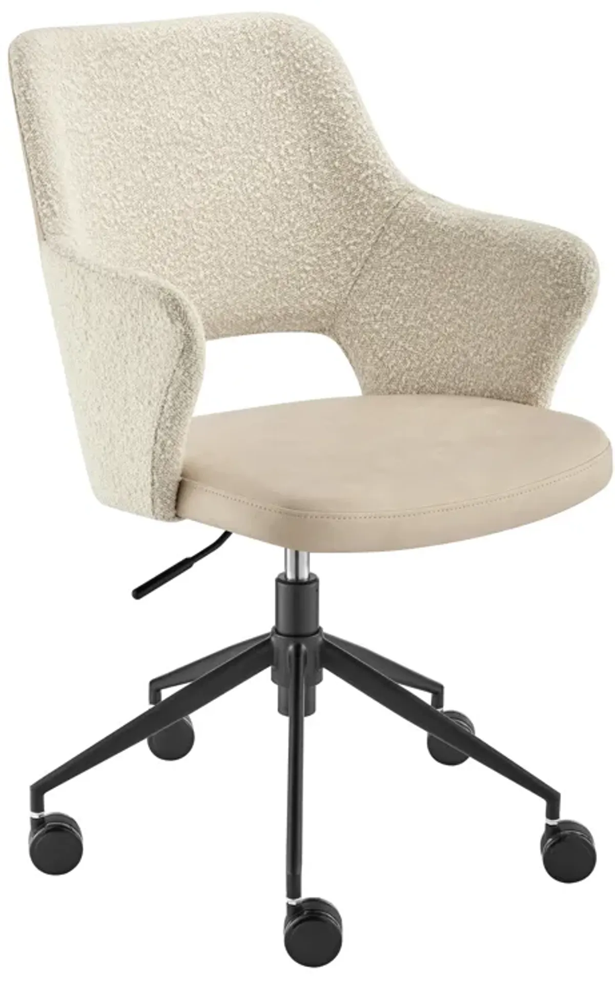 Darcie Office Chair in Ivory Leatherette and Fabric with Black Base