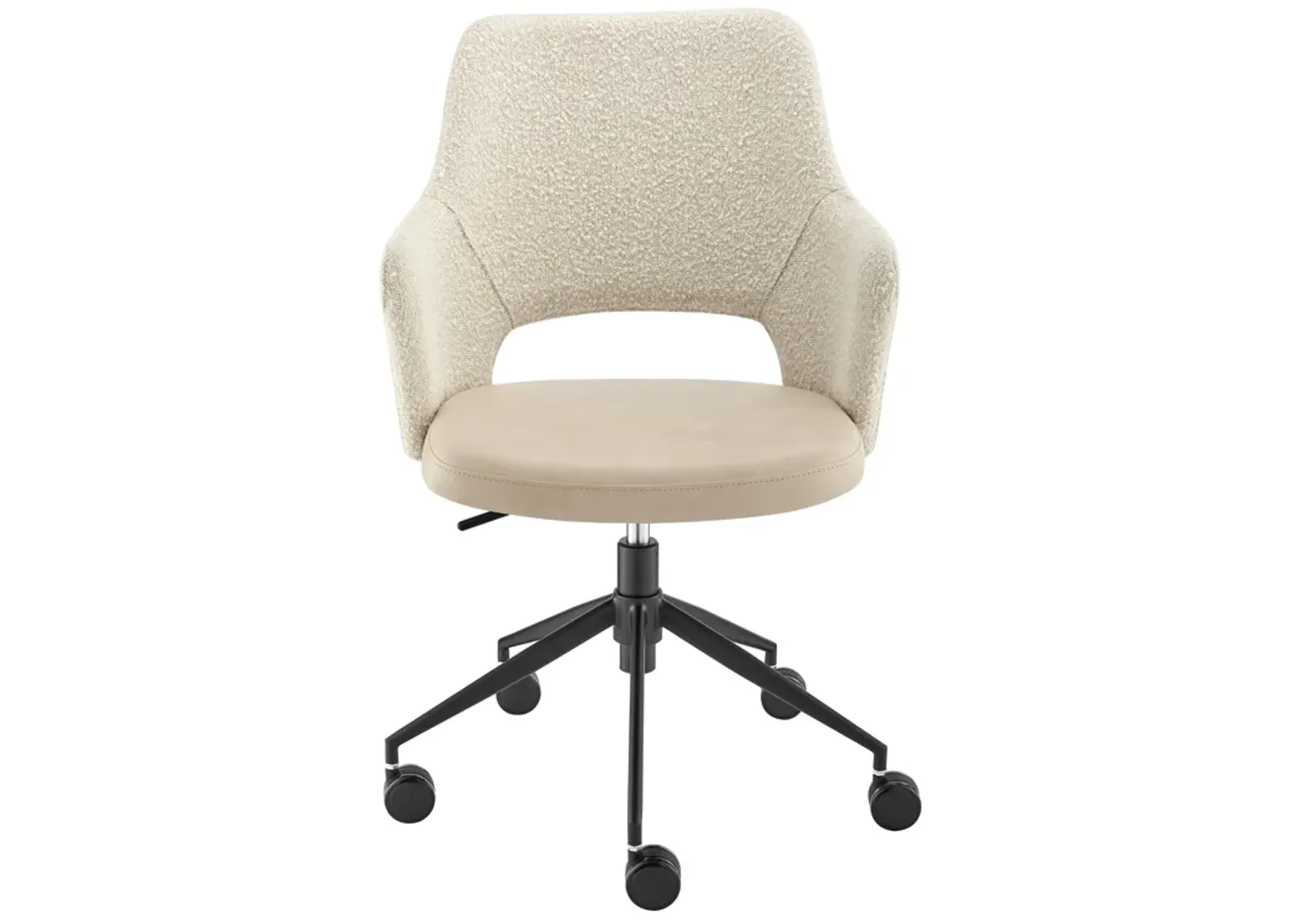 Darcie Office Chair in Ivory Leatherette and Fabric with Black Base