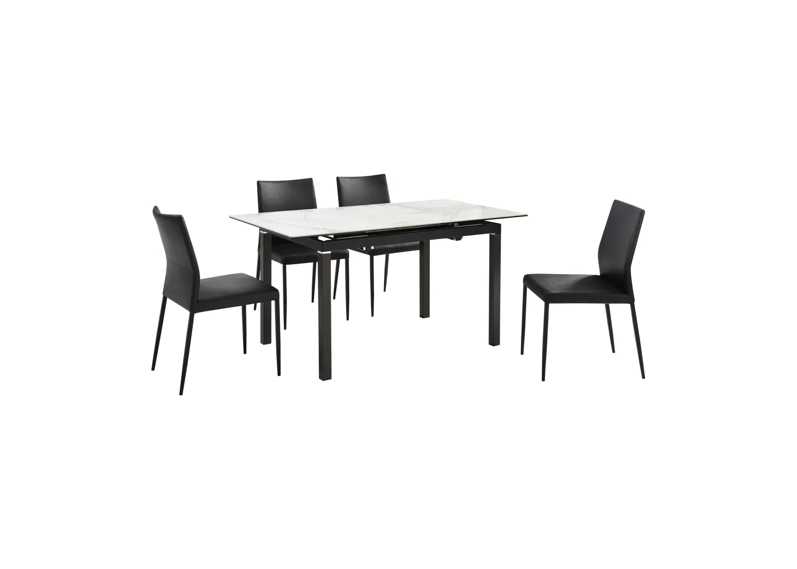 Giana Kash 5 Piece Extendable Dining Set with Black Faux Leather Chairs