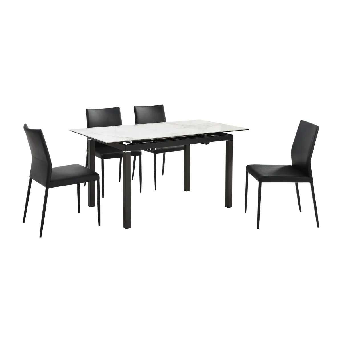 Giana Kash 5 Piece Extendable Dining Set with Black Faux Leather Chairs