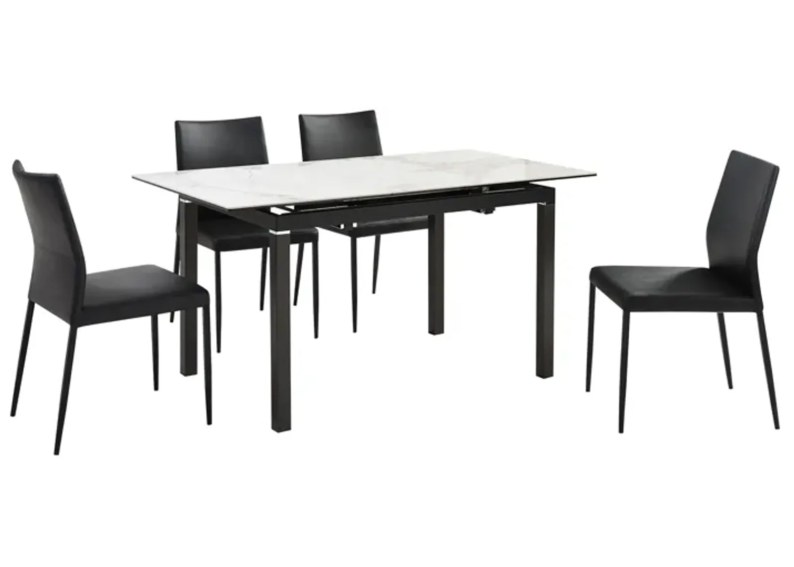 Giana Kash 5 Piece Extendable Dining Set with Black Faux Leather Chairs