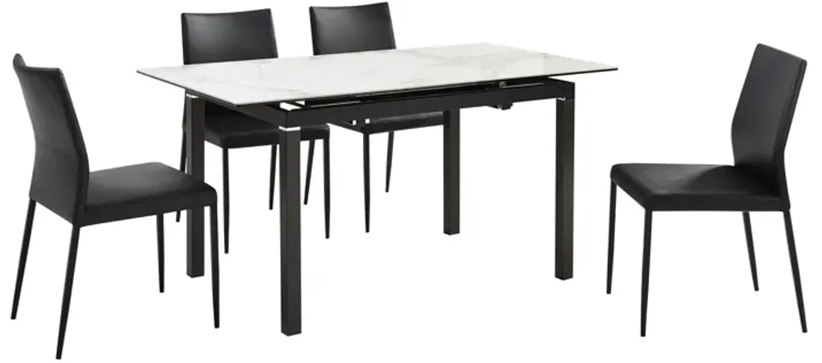 Giana Kash 5 Piece Extendable Dining Set with Black Faux Leather Chairs