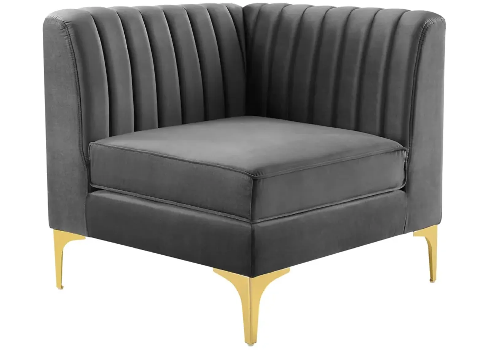 Triumph Channel Tufted Performance Velvet Sectional Sofa Corner Chair