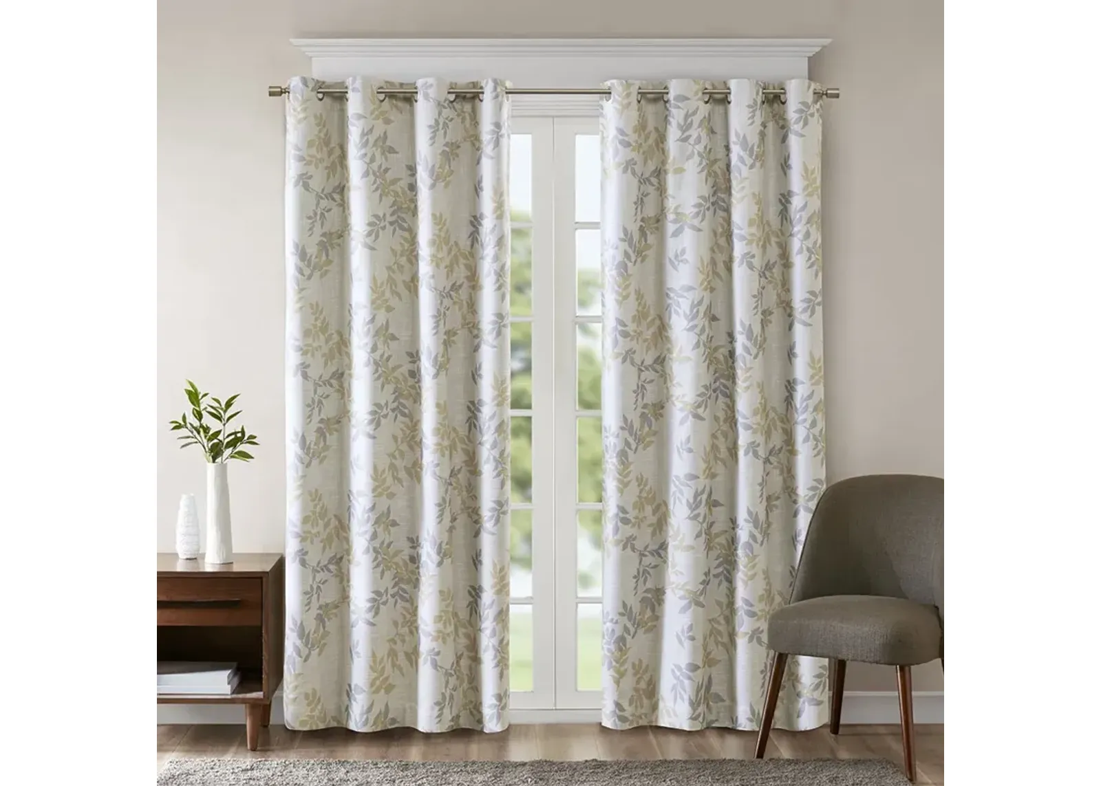 SunSmart Julie Yellow Printed Botanical Blackout Curtain Panel