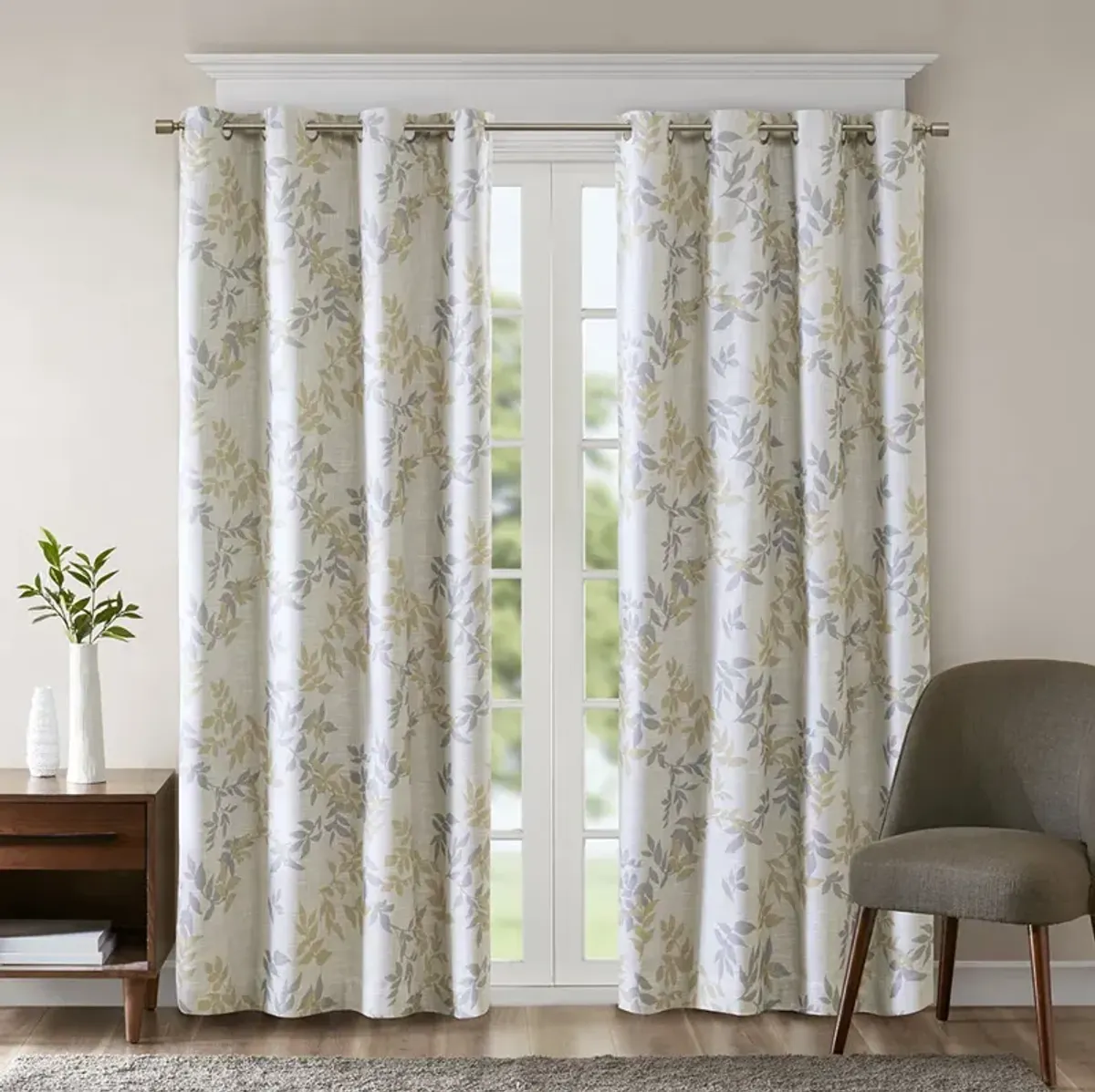 SunSmart Julie Yellow Printed Botanical Blackout Curtain Panel