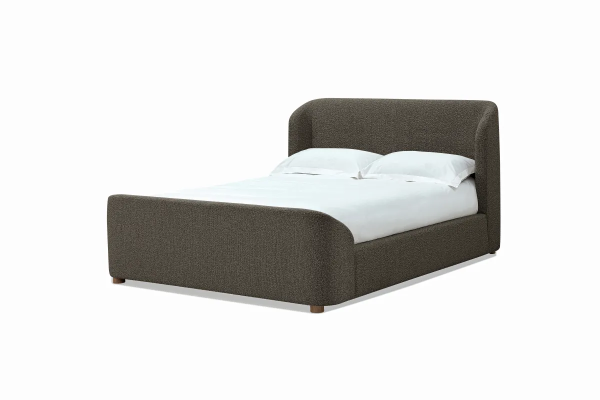 Kiki Queen-size Upholstered Platform Bed in Pumpernickel Boucle