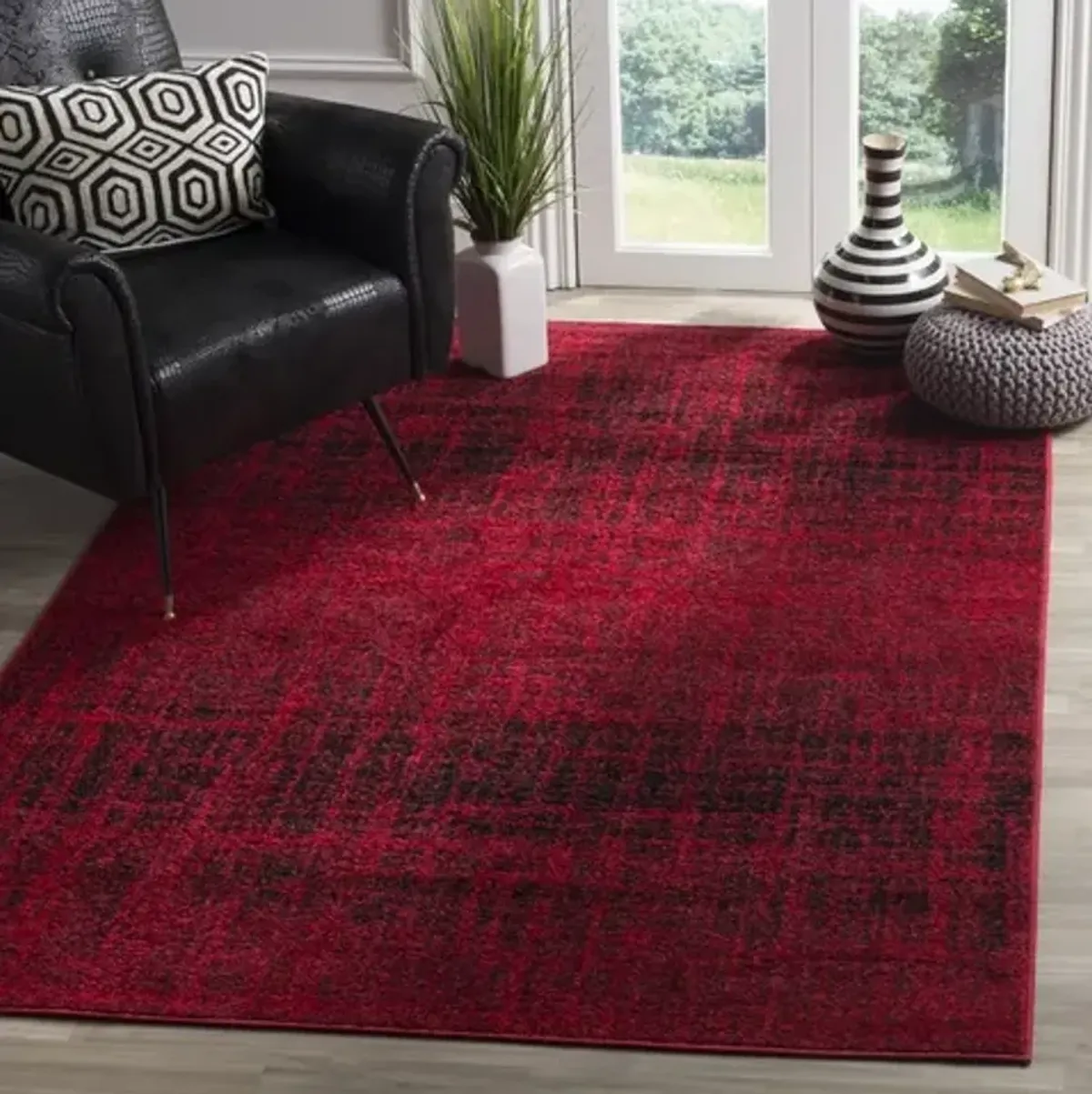 Adirondack Contemporary Red / Black 2'-6" X 10' Powerloomed Rug