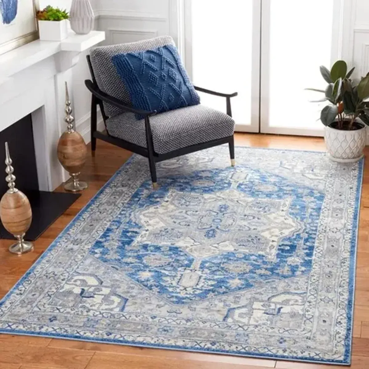 Brentwood 852 Blue / Grey 3' X 5' Small Rectangle Powerloomed Rug