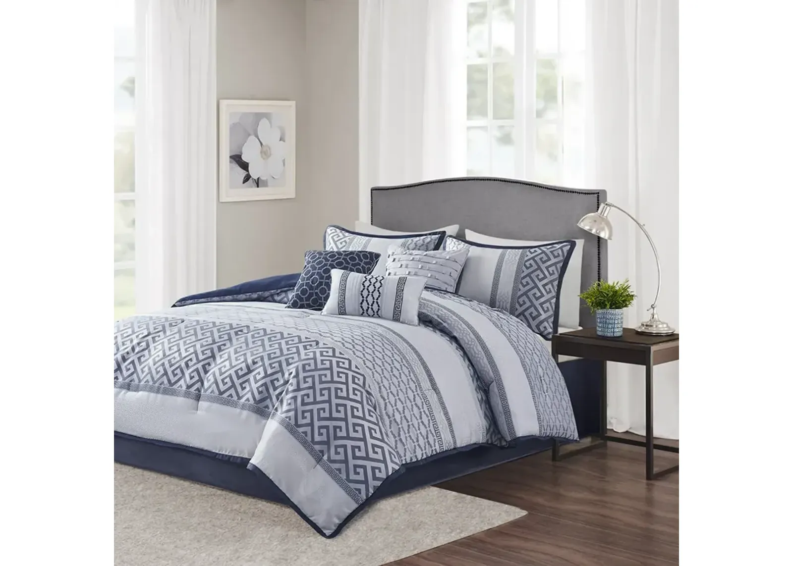 Madison Park Bennett Navy 7 Piece Jacquard Comforter Set