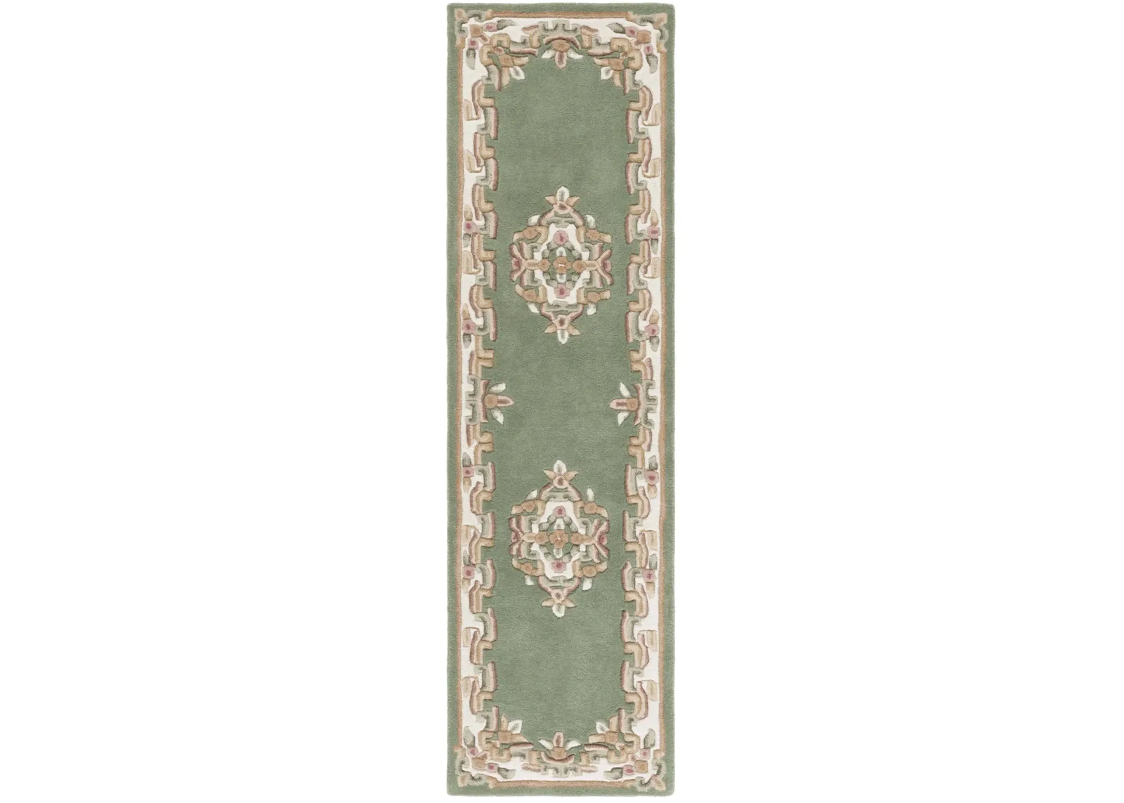 AUBUSSON 301 GREEN  2'-3' x 8' Runner Rug