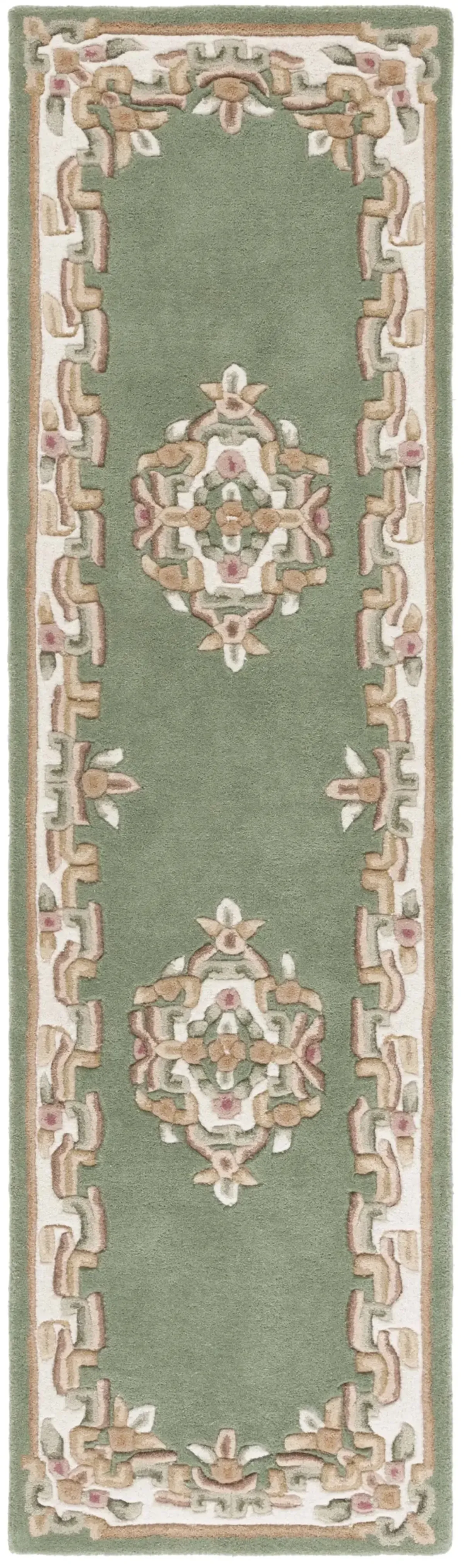 AUBUSSON 301 GREEN  2'-3' x 8' Runner Rug