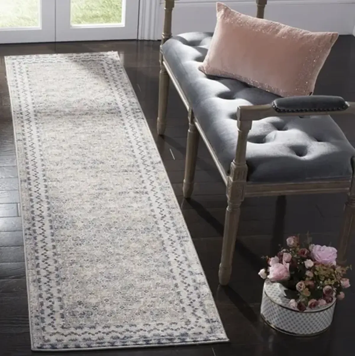 Brentwood 899 Light Grey / Blue 2' X 22' Runner Powerloomed Rug