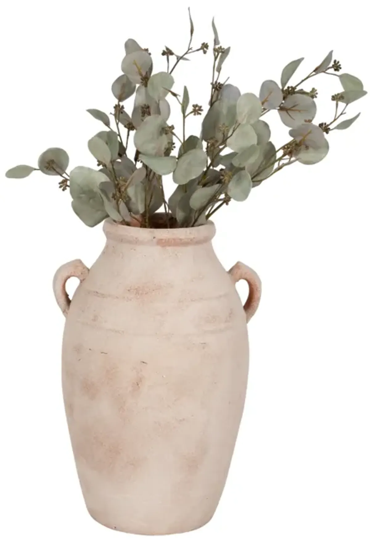 19" Weathered Terracotta Vase, White/natural