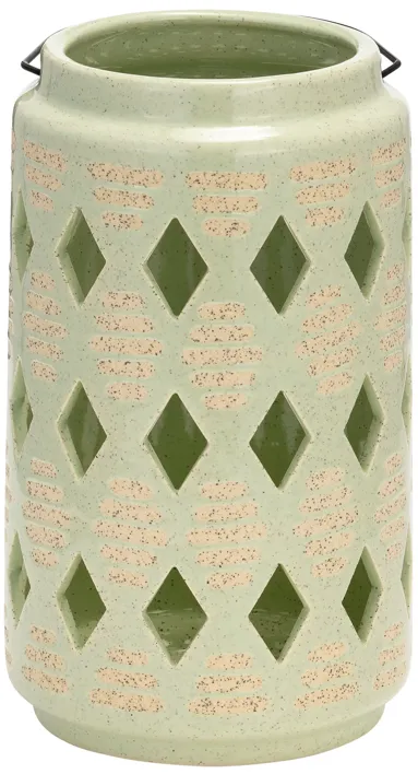 Cer, 9"h Diamond Cut Out Lantern, Cucumber