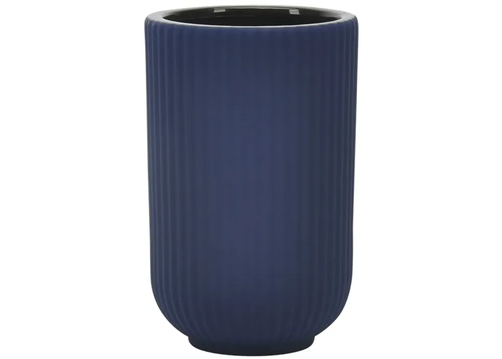 Cer, 7"h Ridged Vase, Navy