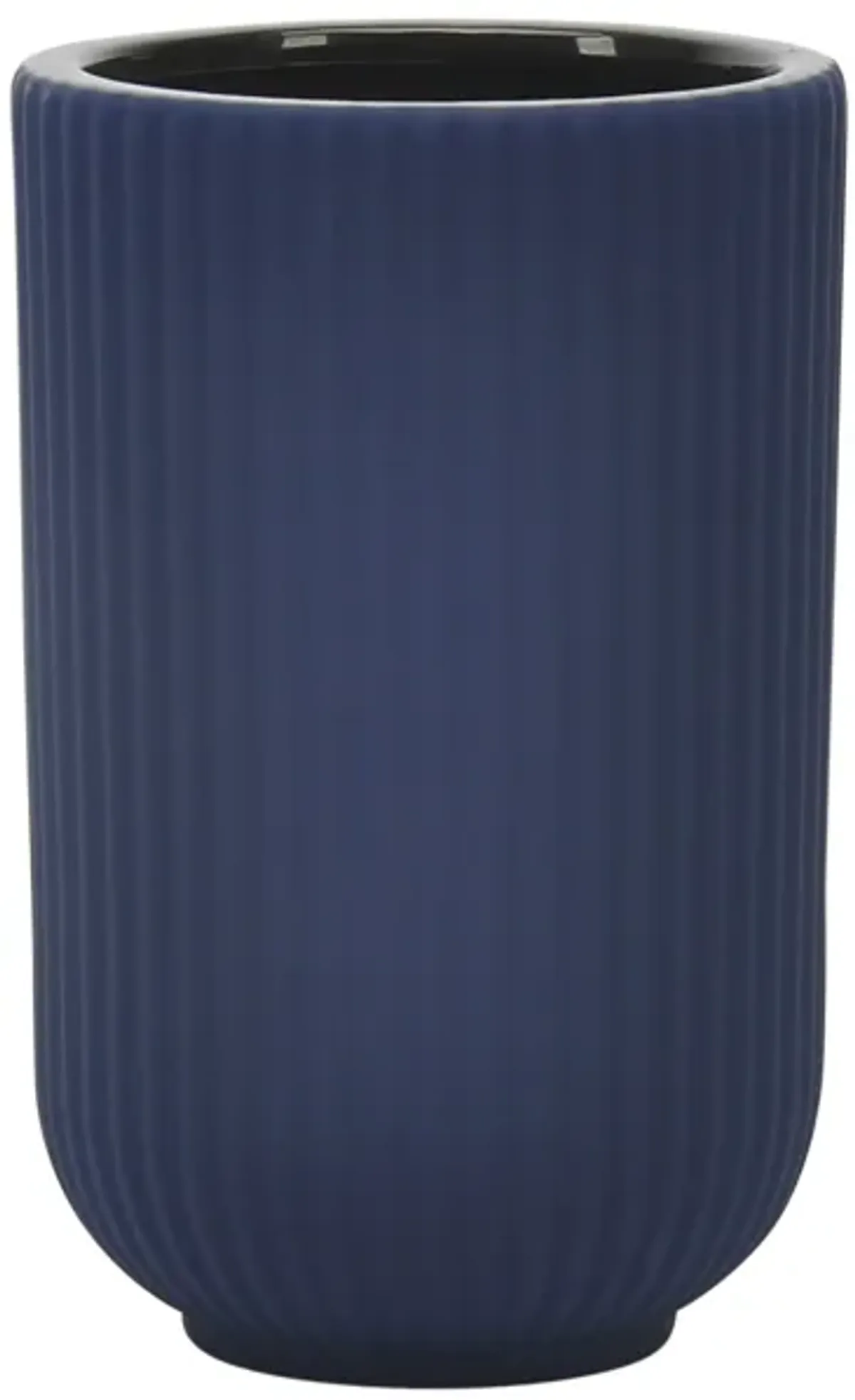 Cer, 7"h Ridged Vase, Navy