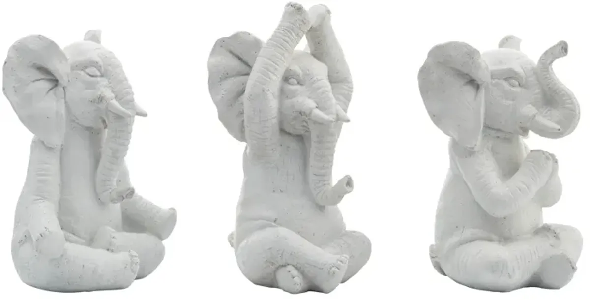 Resin, S/3, 8"h, Yoga Elephants, Wt