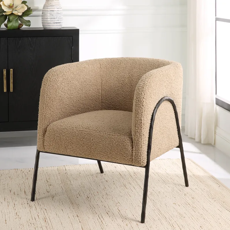 Jacobsen Tan Shearling Barrel Chair