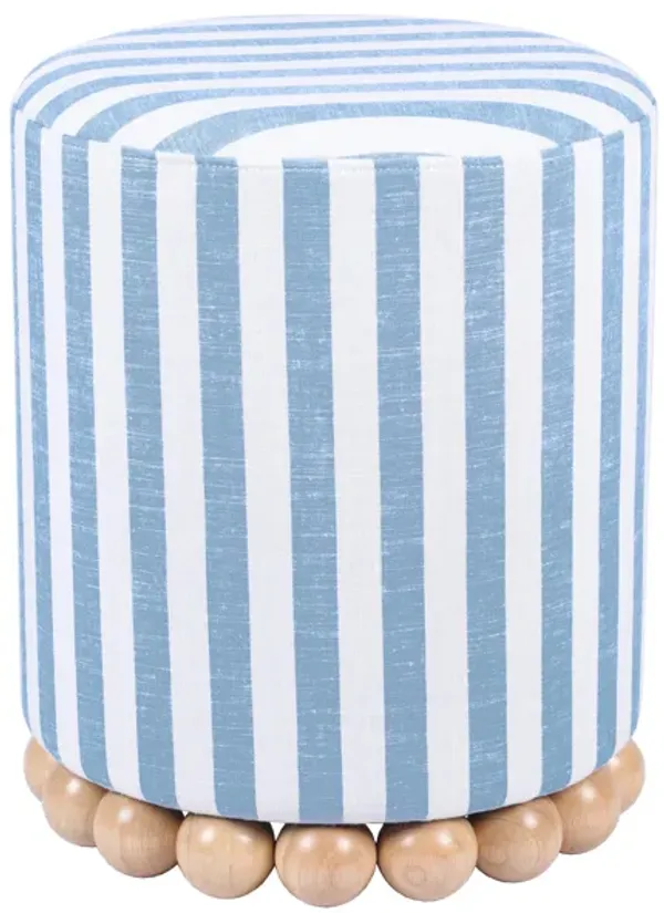 Dex Pastel Blue Striped Linen Ottoman