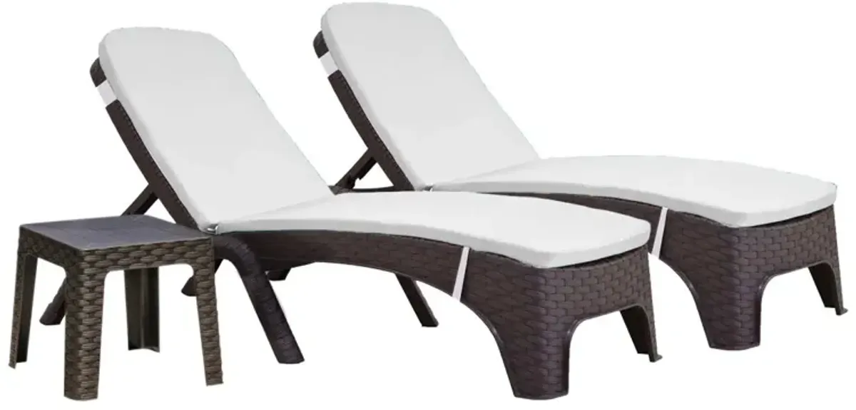 Roma 3-Piece Chaise Lounger Set w/cushion-Brown