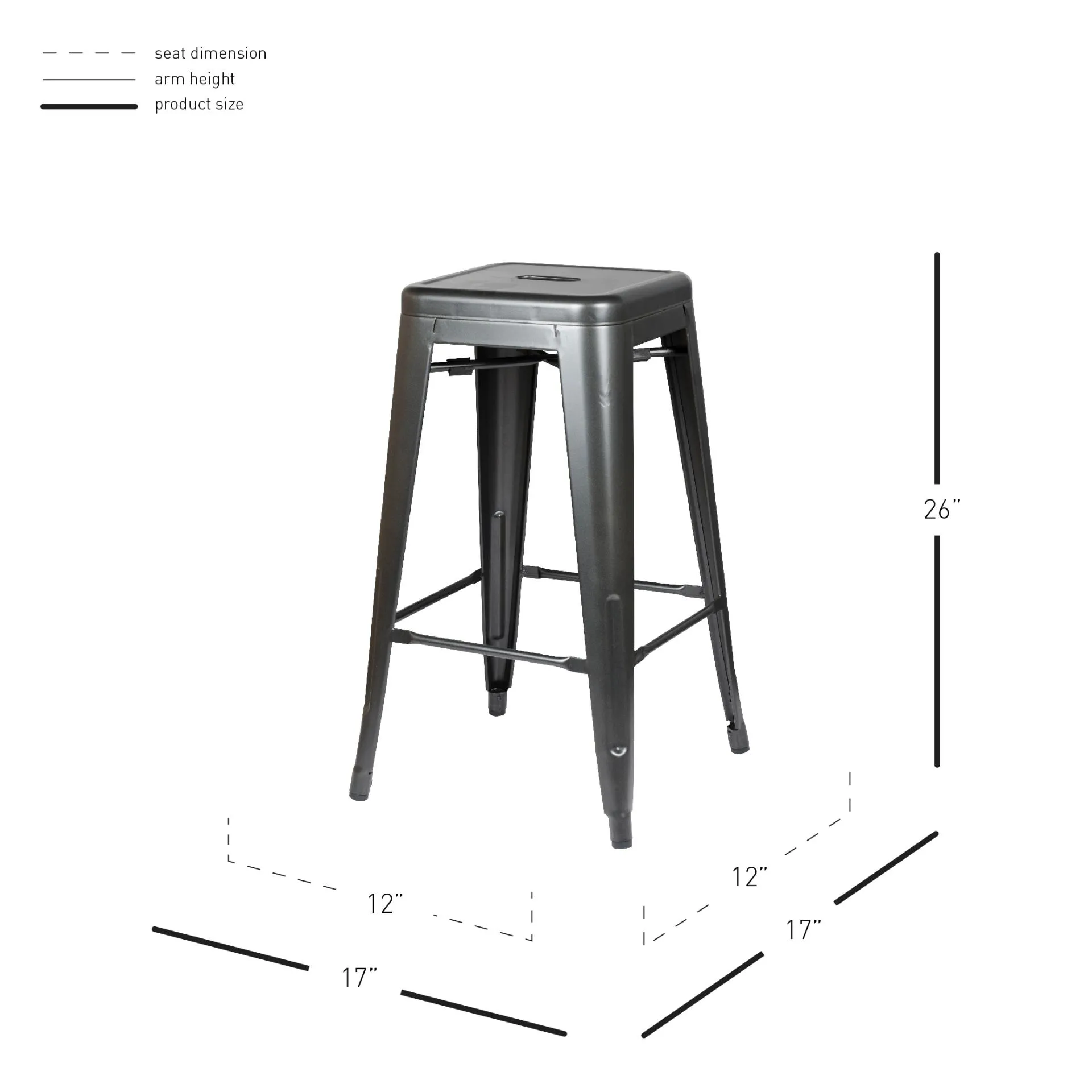 Metropolis Metal Backless Counter Stool, Gunmetal (Set of 4)